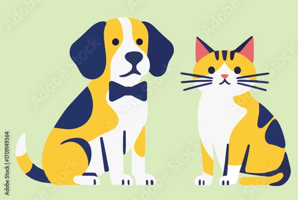 Obraz 귀여운 강아지와 고양이 일러스트