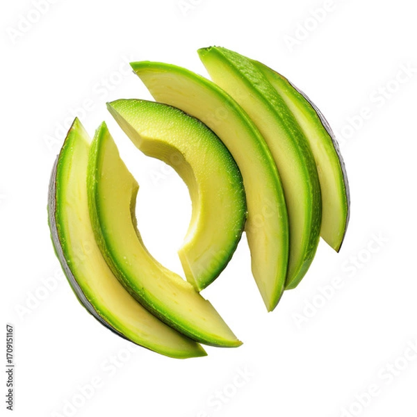Fototapeta Close-up of thin fresh ripe avocado slices isolate on transparency background