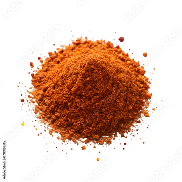 Fototapeta Red Spice Powder Heap with Scattered Particles Isolated seasoning chili