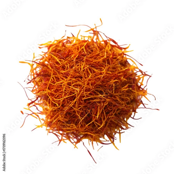 Fototapeta Round Saffron Threads Pile on Black Background Macro spice orange