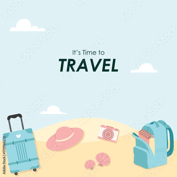 Fototapeta Hand drawn flat design travel day background template