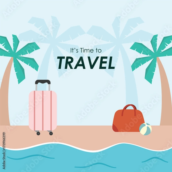 Fototapeta Hand drawn flat design travel time background template