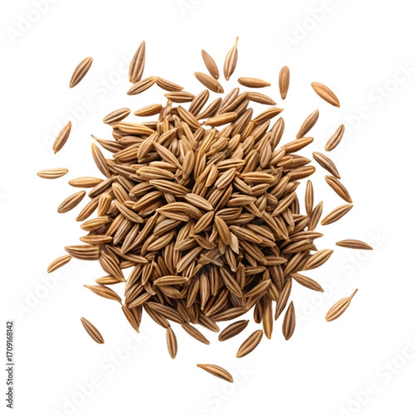 Fototapeta Scattered Cumin Seeds Forming a Circular Pattern on Black caraway spice