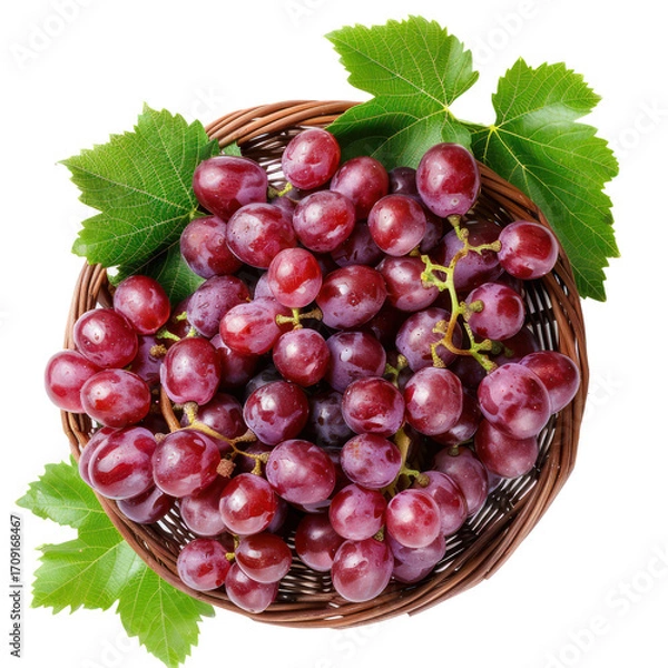 Fototapeta Red grapes in a basket top view isolate on transparency background