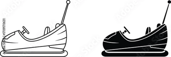 Fototapeta Set of bumper car vector illustrations, amusement park ride symbols, funfair attraction icons, carnival entertainment design, black and white silhouette line drawing