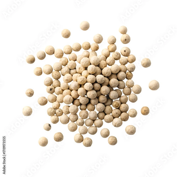 Fototapeta Scattered pile of small white peppercorns on a dark background whole spice