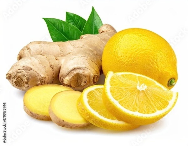 Fototapeta Fresh ginger root and lemon slices (1)