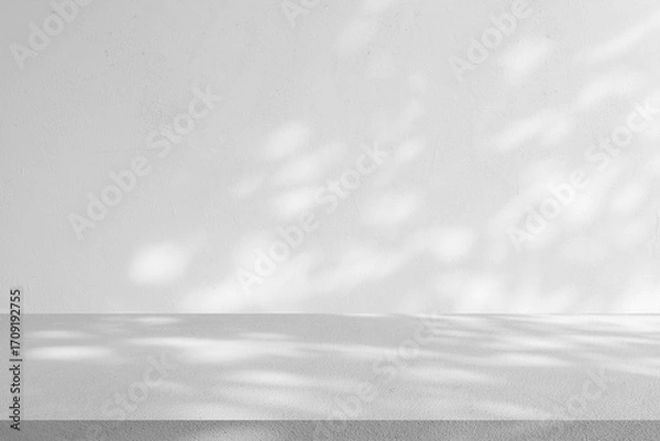 Fototapeta close up mockup studio with shadowing and light of white plain concrete wall texture and tabletop for show product on display background concept