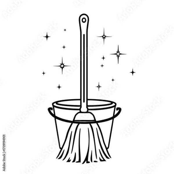 Fototapeta Mop and Bucket Cleaning Tool Against Simple Background

