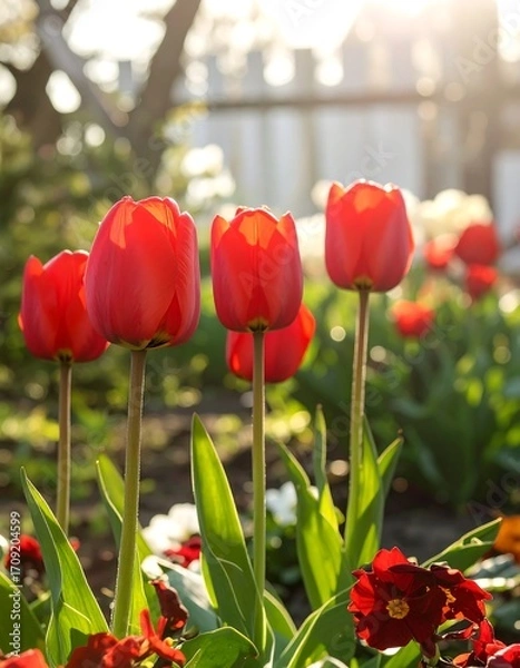 Obraz Red tulips in garden