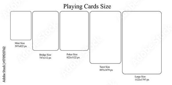 Fototapeta Playing card size model, Mini size, Bridge size, Poker size, Tarot size and Large size