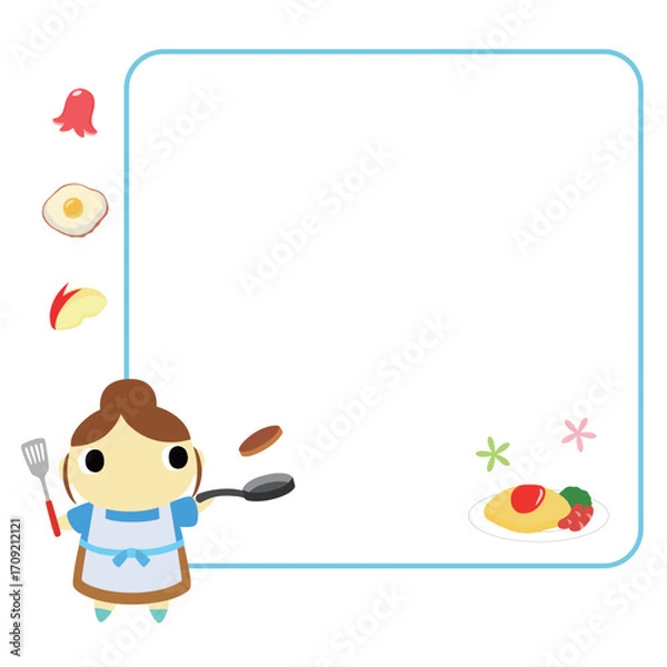 Obraz 料理をするエプロン姿の女性　フレーム＋装飾付