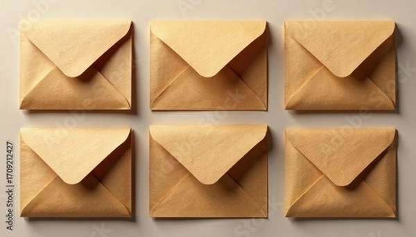Fototapeta Elegant textured kraft envelopes, diverse sizes, subtle shadows, material, subtle
