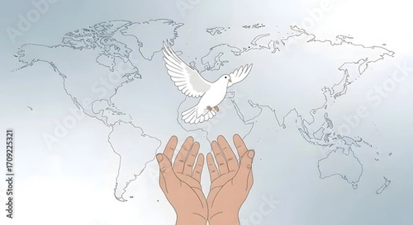 Fototapeta Hands releasing a white dove symbolizing peace and hope across the world