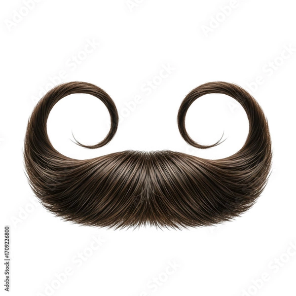 Fototapeta Intricate curly brown mustache with realistic hair texture isolated