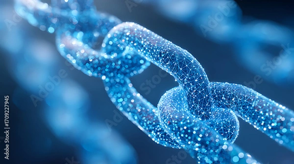 Fototapeta Digital Chain Links Glowing in Blue Light Symbolize Technology, Connectivity, and Innovation in Modern Systems