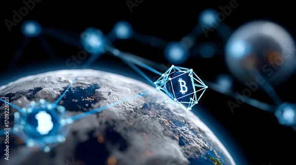 Fototapeta Exploration of Global Cryptocurrency Networks Connecting Across Digital Landscapes