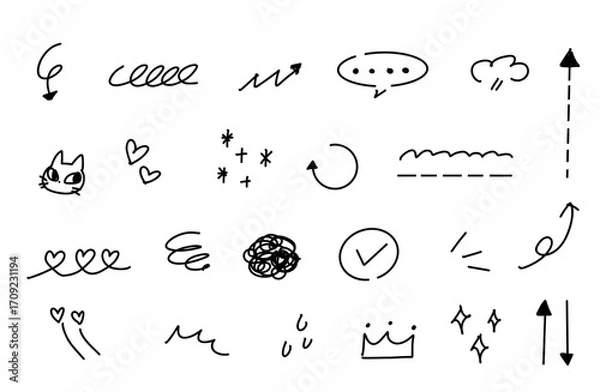 Obraz Hand drawn comic marks set, doodle vector icons and effect lines
