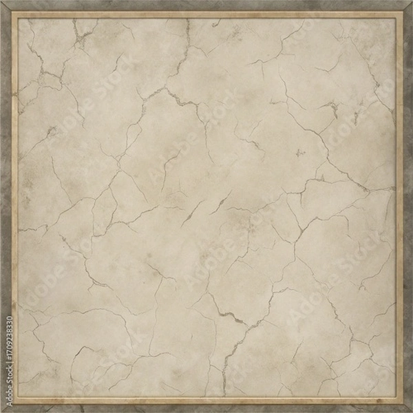 Fototapeta Weathered Limestone Stone Texture Background with Cracks and Bordered Blank Area for Antique Layouts
