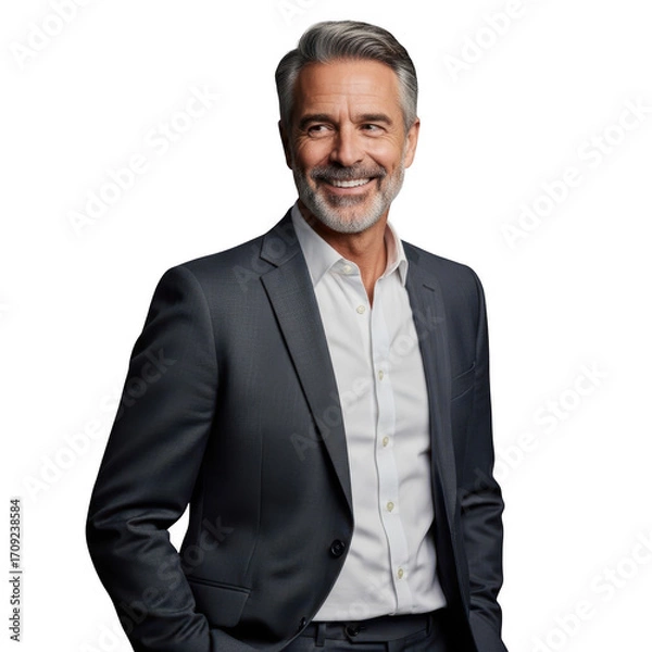 Fototapeta Smiling man in suit confident professional business portrait isolated on black