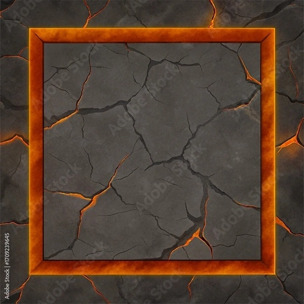 Fototapeta Cracked Volcanic Rock Texture Background with Bordered Blank Area for Edgy Covers