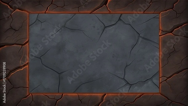 Fototapeta Cracked Volcanic Rock Texture Background with Bordered Blank Area for Edgy Covers