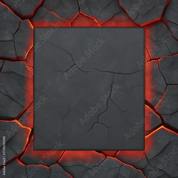 Fototapeta Cracked Volcanic Rock Texture Background with Bordered Blank Area for Edgy Covers