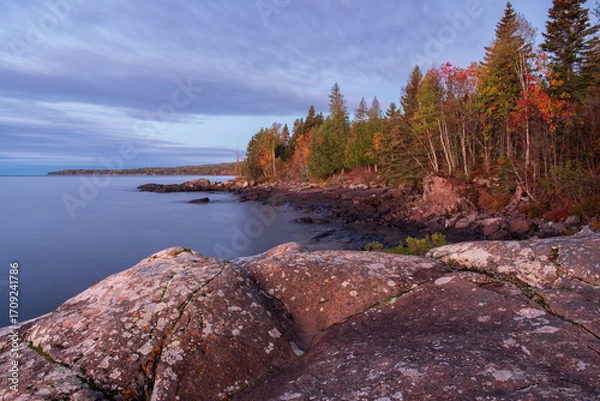 Obraz autumn landscape with lake and trees