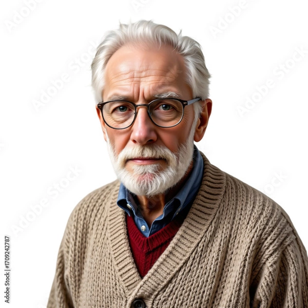 Fototapeta Retired professor reflecting on life university campus portrait photography natural light close-up wisdom