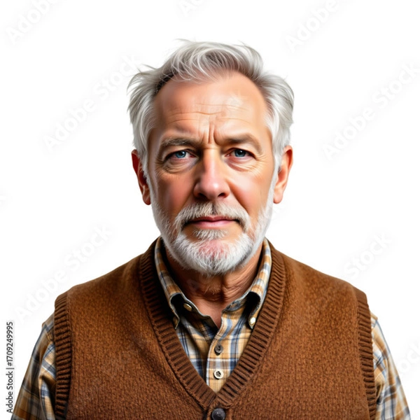 Fototapeta Portrait of a thoughtful elderly man studio photography neutral background close-up wisdom and experience