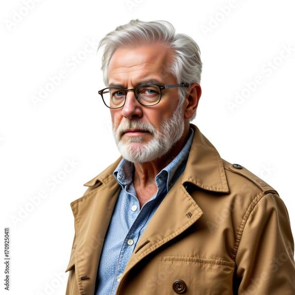 Fototapeta Reflective senior man contemplating life urban portrait close-up in contemporary setting wisdom and experience captured