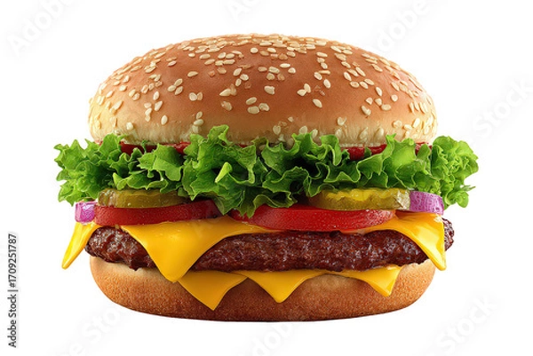 Obraz Classic Cheeseburger On Black Background