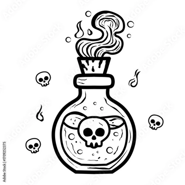 Fototapeta vector illustration of a bottle of poiton with skull
