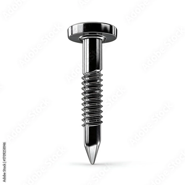 Fototapeta Shiny Metal Machine Screw: Precision Manufactured Hardware for Engineering and DIY Projects