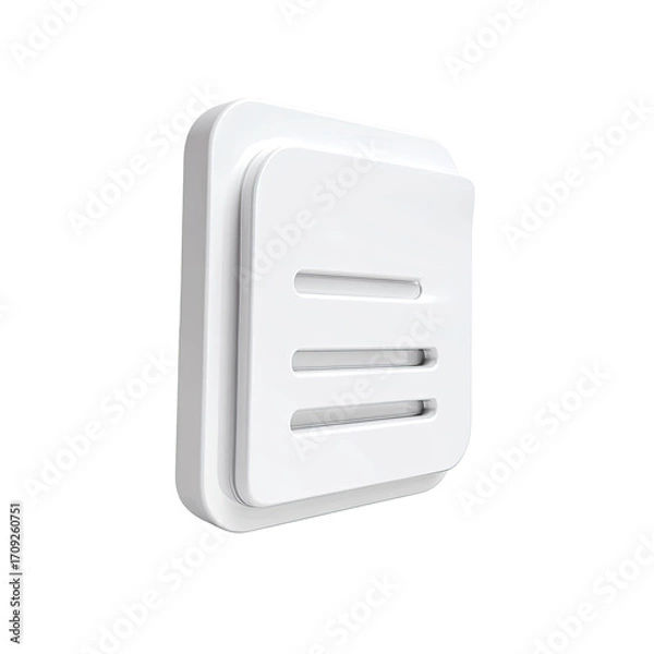 Obraz White square icon, 3D rendering, with three horizontal lines