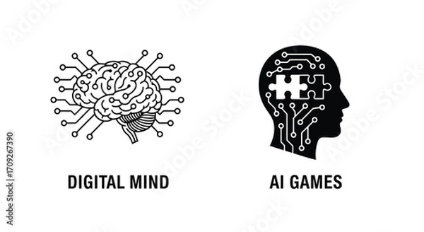 Obraz Vector illustration of digital mind and ai games icons artificial intelligence and machine learning in digital technology