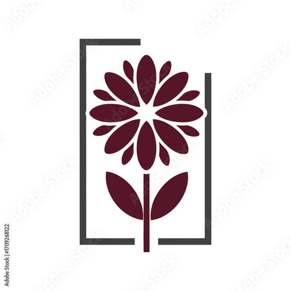 Fototapeta Elegant burgundy floral logo design minimalist botanical icon for beauty and wellness brands vector