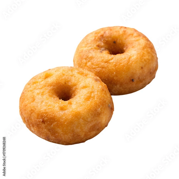 Obraz Two Plain Fried Doughnuts with Small Dark Specks on Black Background donuts sweet