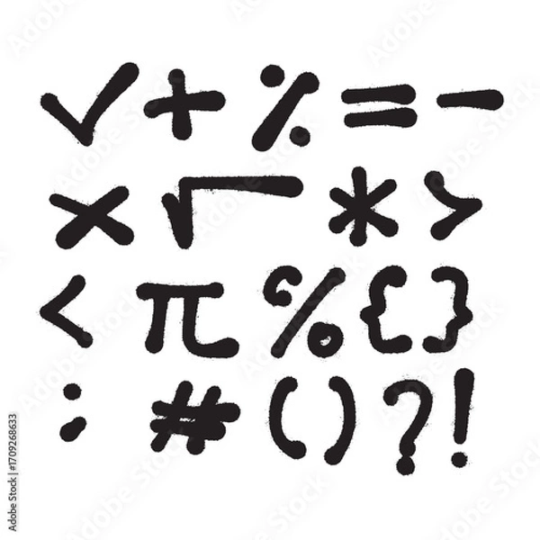 Fototapeta Collection of mathematical symbols and signs, including checkmark, plus, percentage, equals, minus.