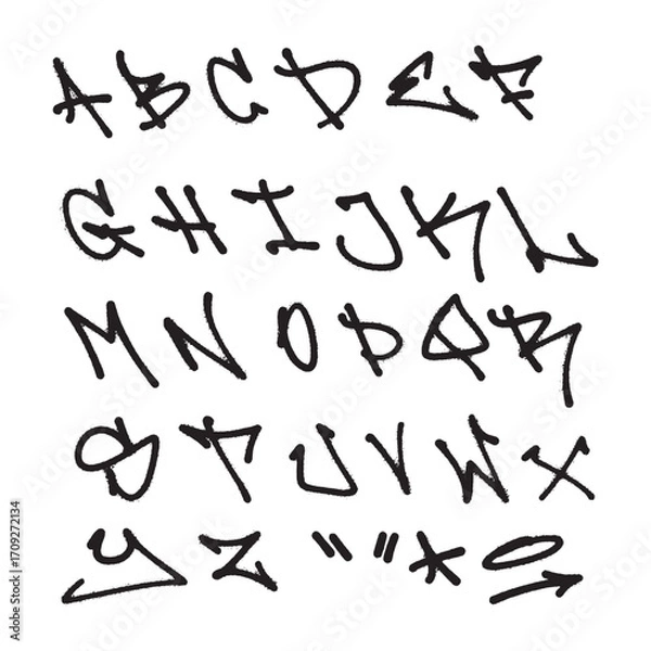 Fototapeta Graffiti alphabet with stylized letters and symbols, showcasing a unique artistic font style.