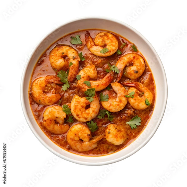 Obraz White Bowl Overflowing with Savory Shrimp Curry and Fresh Cilantro prawn seafood
