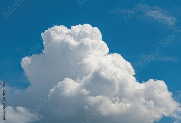 Obraz A large, fluffy white cumulus cloud floats serenely against a brilliant, clear blue sky, suggesting a warm summer day with fair weather