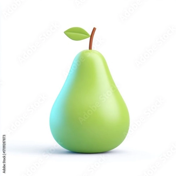 Fototapeta Smooth Green Pear Icon with Light Finish in 3D Rendered Style