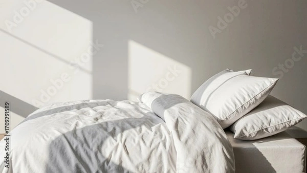Fototapeta white bed with pillows