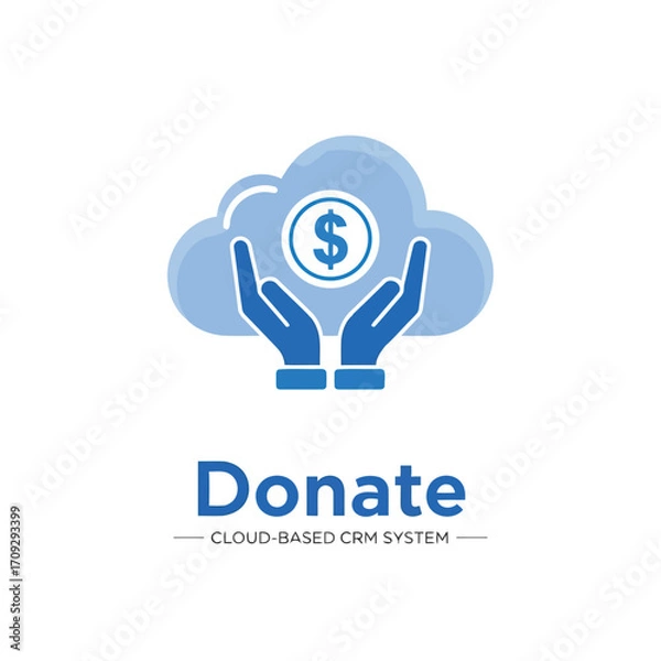 Fototapeta Vector illustration of donate cloud based crm system, online fundraising, charity, money donation, and financial support for nonprofit