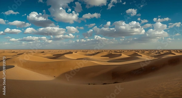 Obraz A vast expanse of golden desert dunes stretches to the horizon, sculpted by the wind.