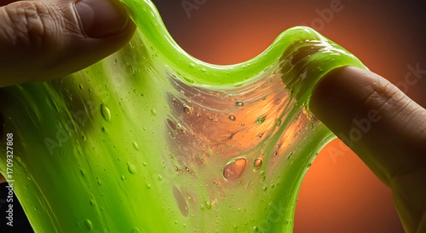 Obraz Green slime being stretched between fingers