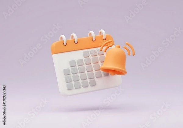 Fototapeta Reminder Notification with Calendar and Bell Icon for Important Dates and Events Orange and White Color Palette