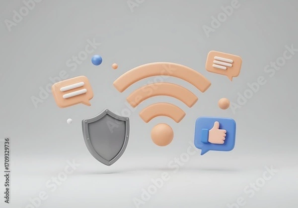 Fototapeta Secure and Engaging Communication An Illustration of Protected Wireless Connectivity with Social Media Interaction and Online Security Features
