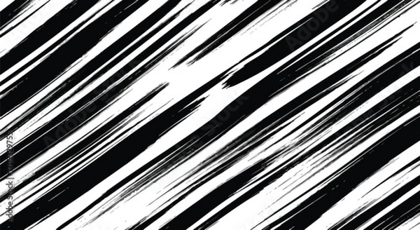 Fototapeta Dynamic black brush strokes across white background create abstract modern art texture